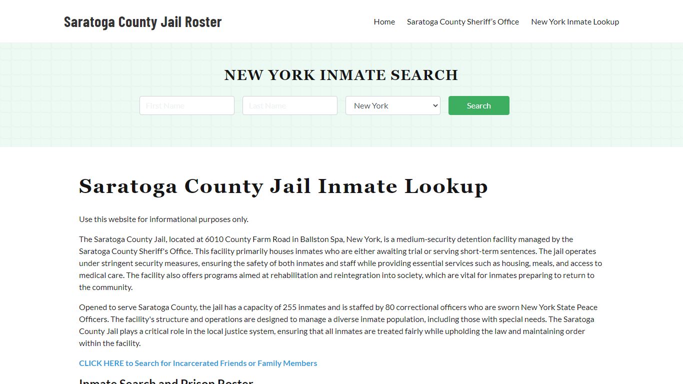 Saratoga County Jail Roster Lookup, NY, Inmate Search